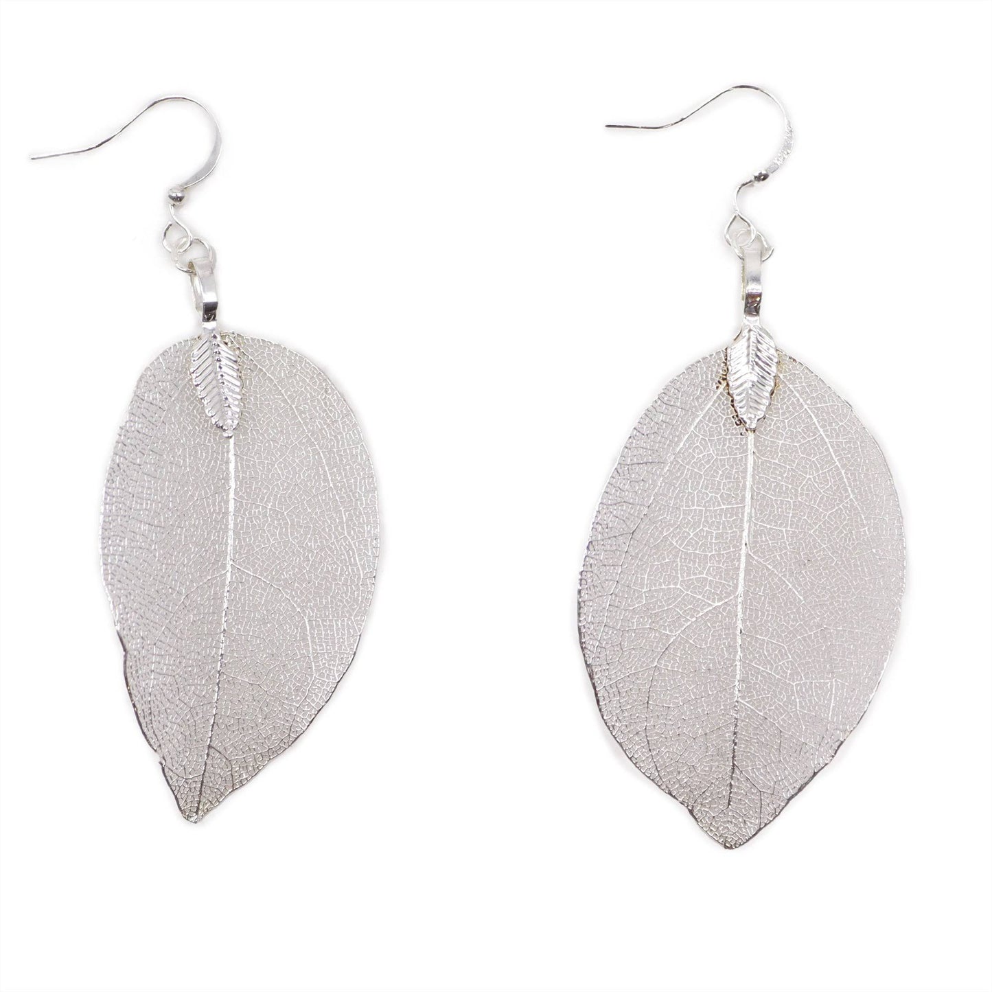Real Leaf Earrings - Silver - Crystal Nest