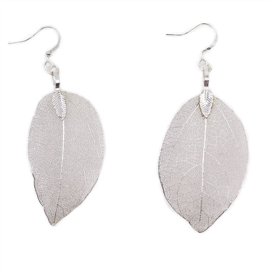 Real Leaf Earrings - Silver - Crystal Nest