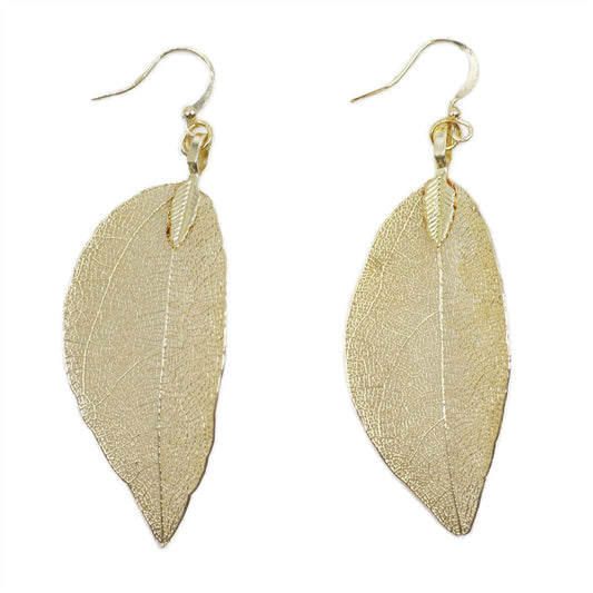 Real Leaf Earrings - Gold - Crystal Nest