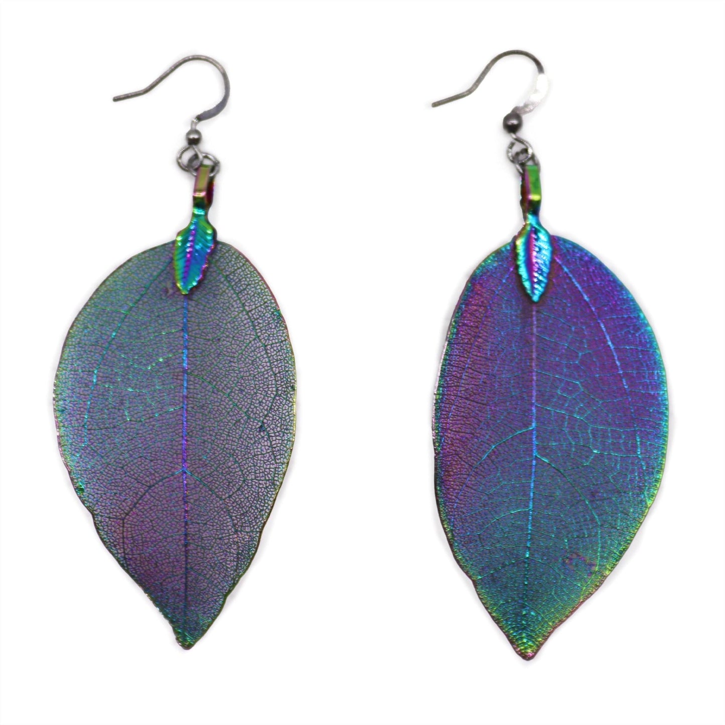 Real Leaf Earrings - Iridescent - Crystal Nest