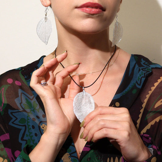 Real Leaf Necklace - Silver - Crystal Nest