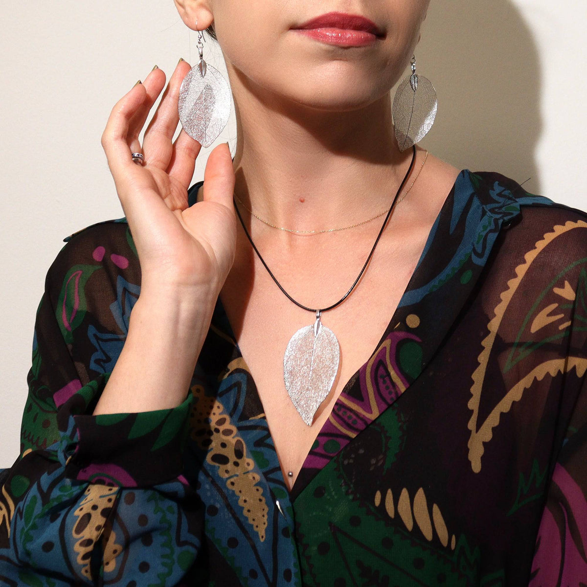 Real Leaf Earrings - Silver - Crystal Nest