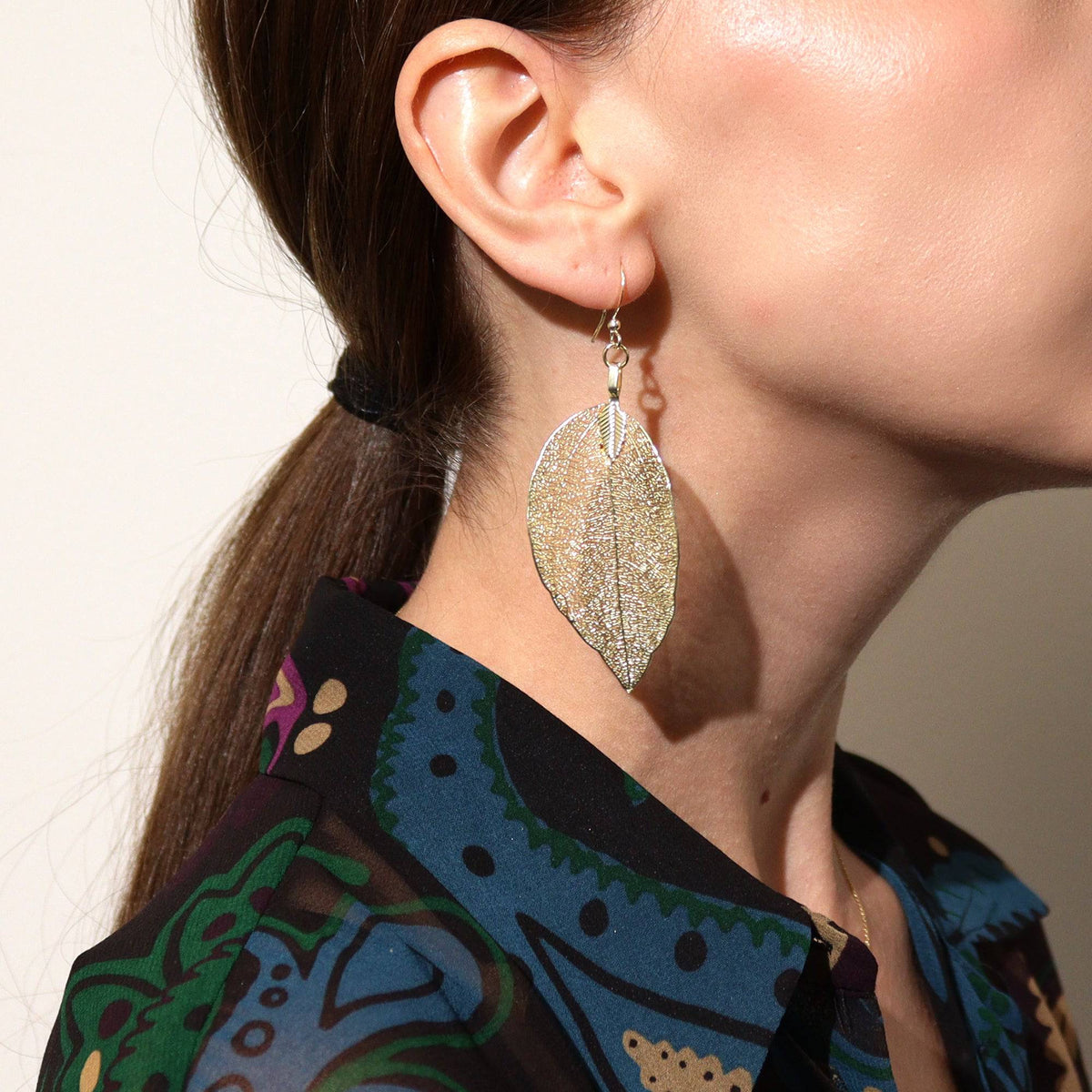 Real Leaf Earrings - Gold - Crystal Nest