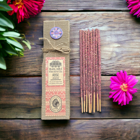 Banjara Ritual Resin on Stick | Rose Incense | Romance, Calm & Spiritual Elevation - Crystal Nest