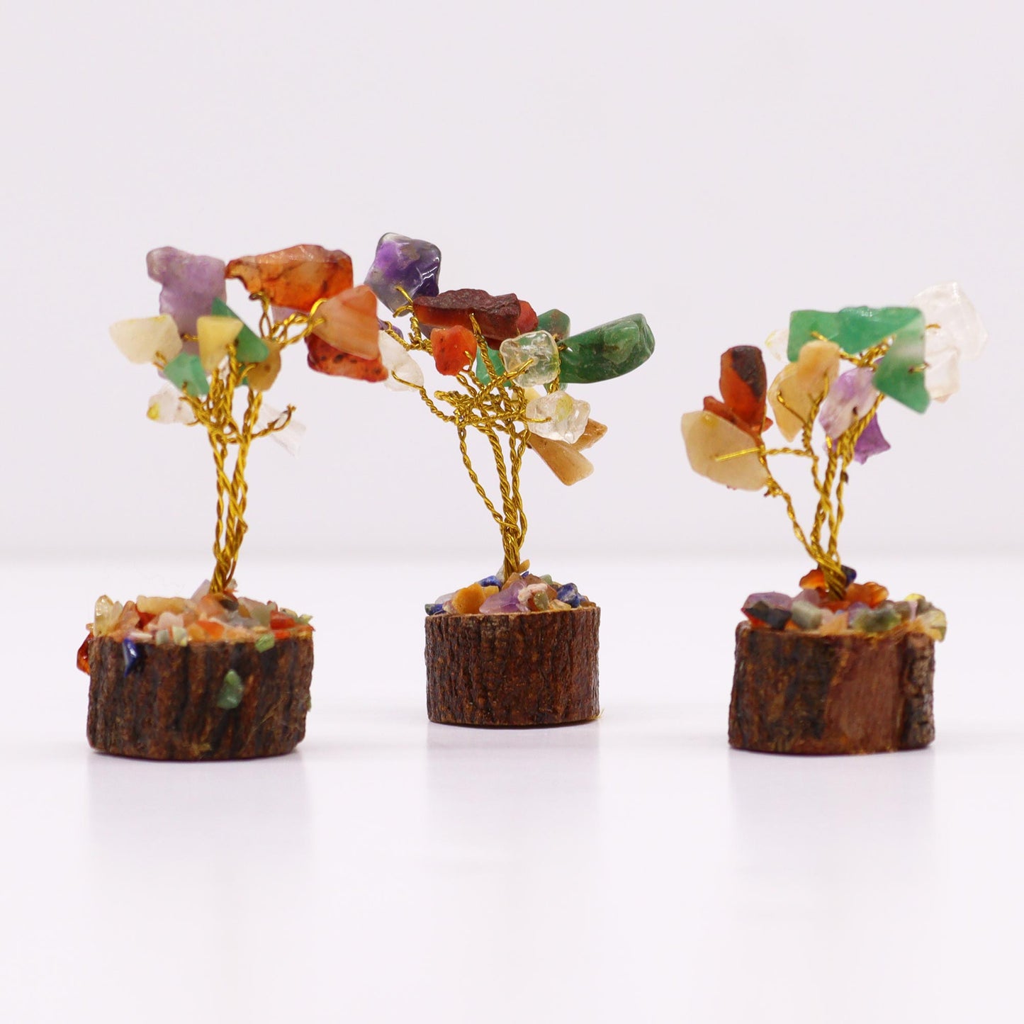 Mini Chakra Gemstone Tree on Wood Base - Crystal Nest