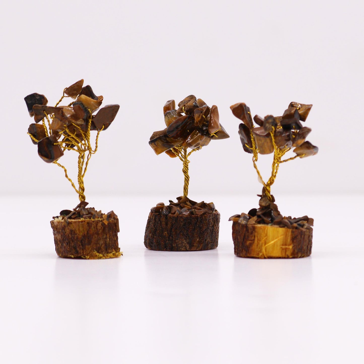 Mini Tiger Eye Gemstone Tree on Wood Base - Crystal Nest