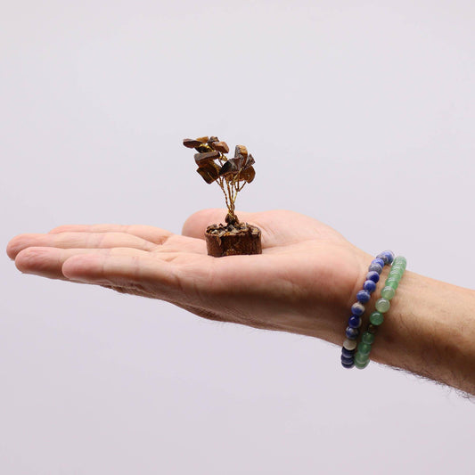 Mini Tiger Eye Gemstone Tree on Wood Base - Crystal Nest