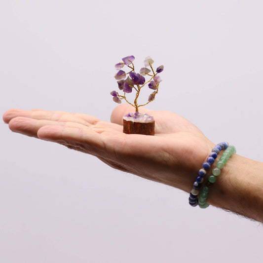 Mini Amethyst Gemstone Tree on Wood Base - Crystal Nest
