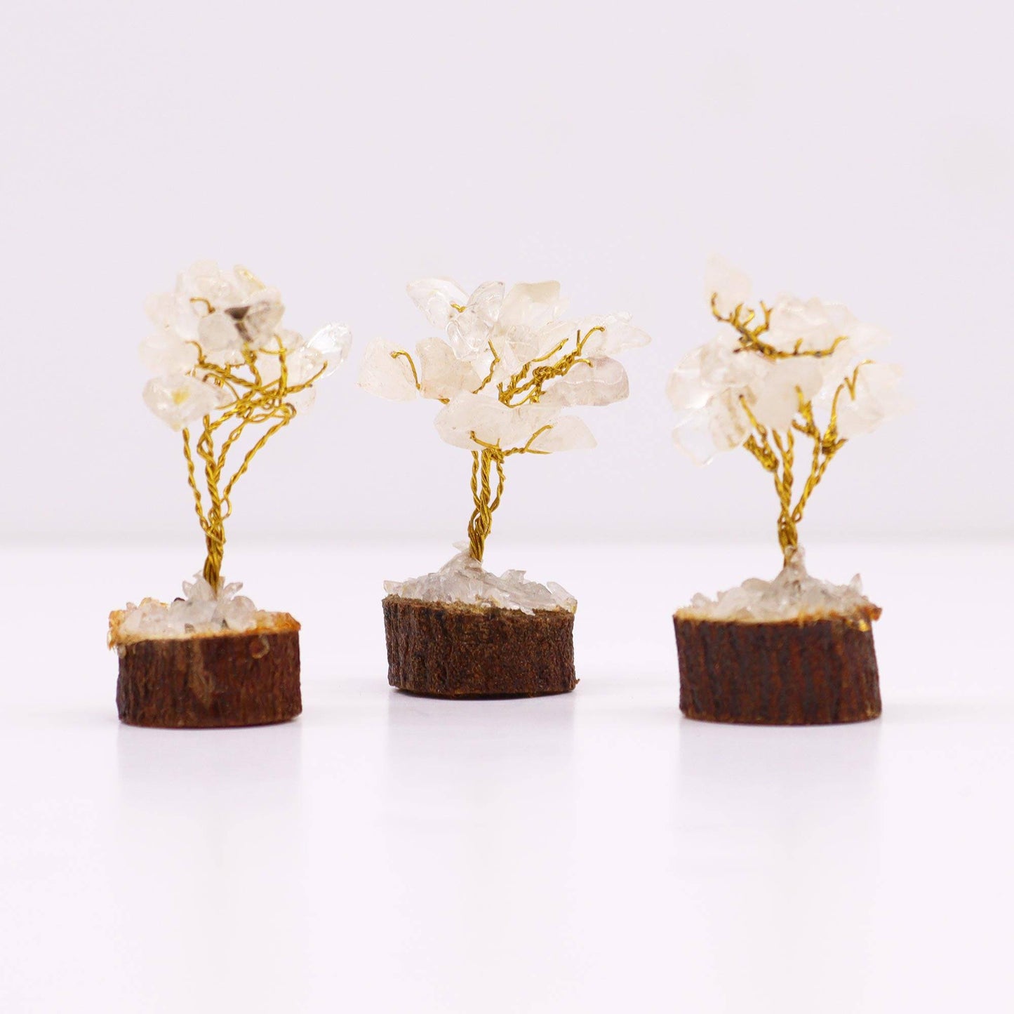 Mini Rock Quartz Gemstone Tree on Wood Base - Crystal Nest