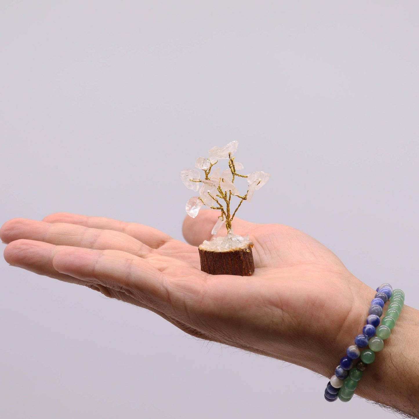 Mini Rock Quartz Gemstone Tree on Wood Base - Crystal Nest