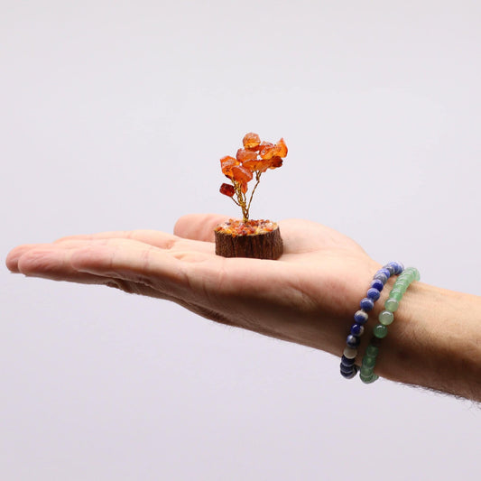 Mini Carnelian Gemstone Tree on Wood Base - Crystal Nest