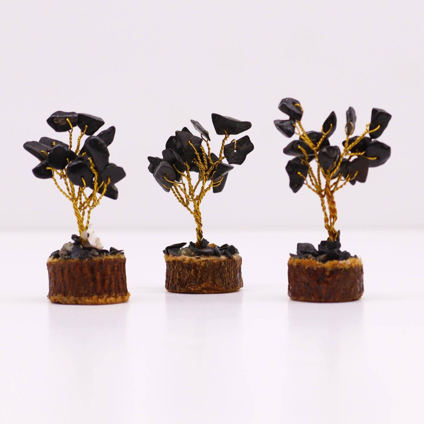 Mini Black Agate Gemstone Tree on Wood Base - Crystal Nest
