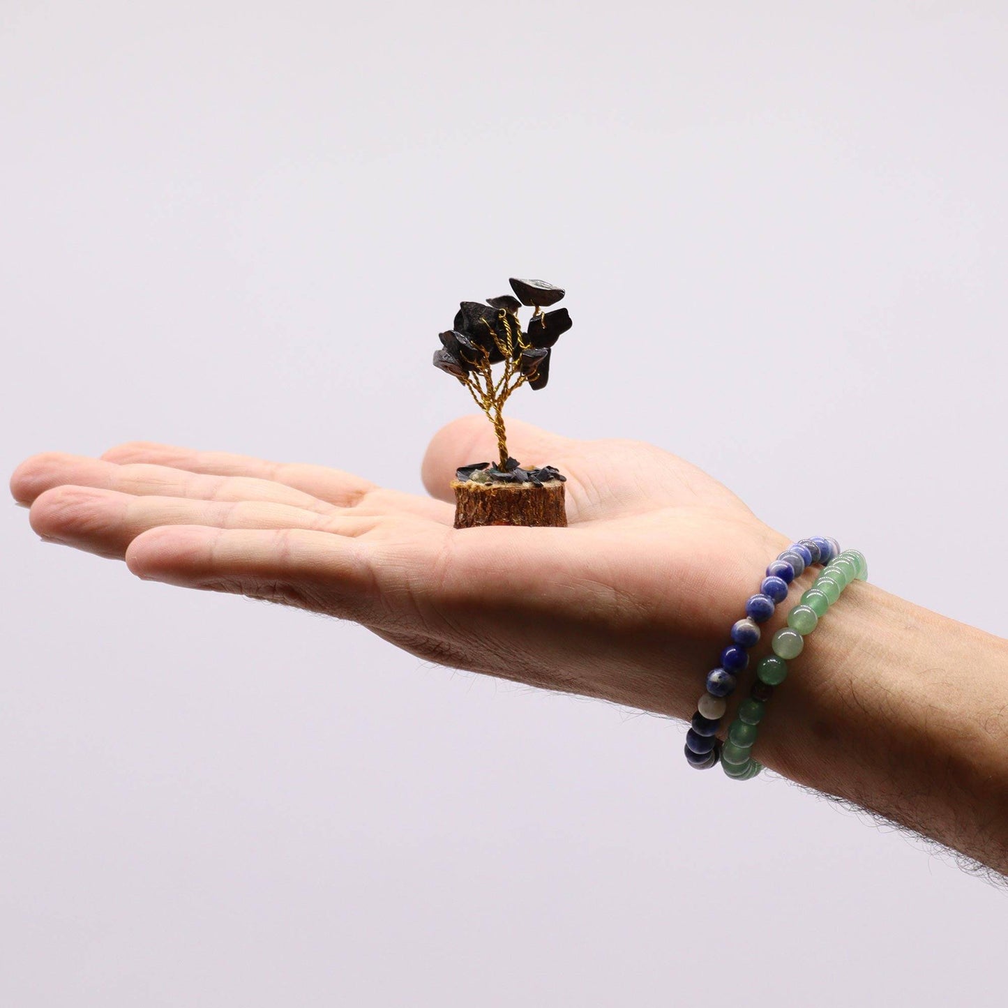 Mini Black Agate Gemstone Tree on Wood Base - Crystal Nest