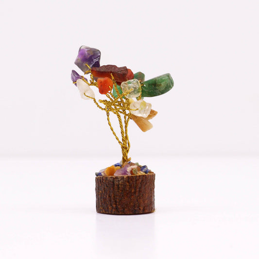 Mini Chakra Gemstone Tree on Wood Base - Crystal Nest