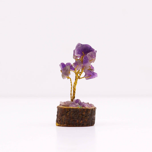 Mini Amethyst Gemstone Tree on Wood Base - Crystal Nest