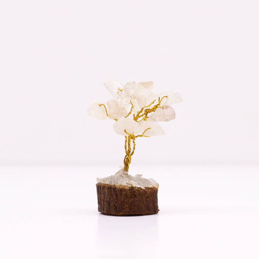 Mini Rock Quartz Gemstone Tree on Wood Base - Crystal Nest
