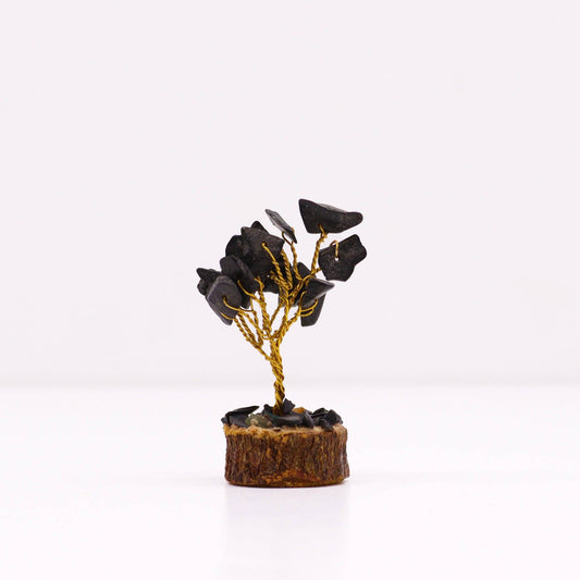 Mini Black Agate Gemstone Tree on Wood Base - Crystal Nest