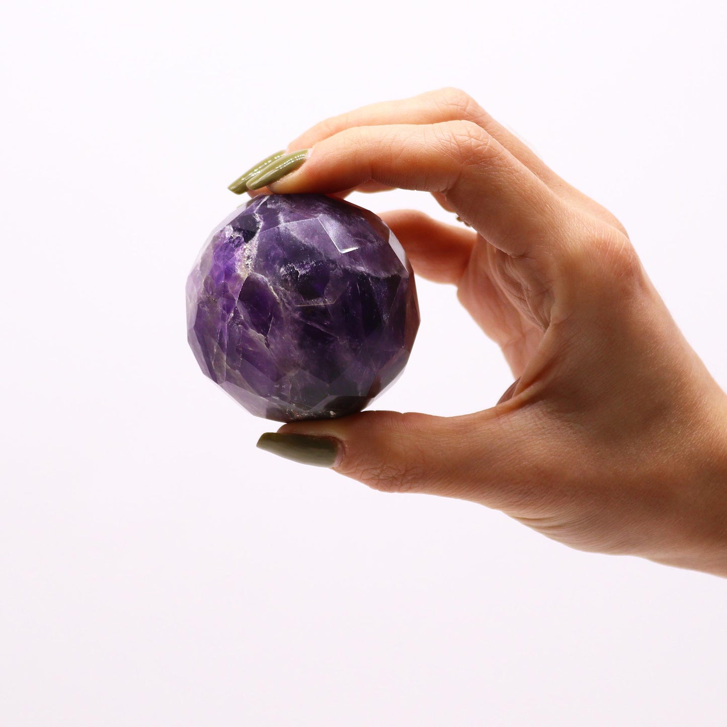 Amethyst Faceted Healing Ball on Wooden Stand - Crystal Nest