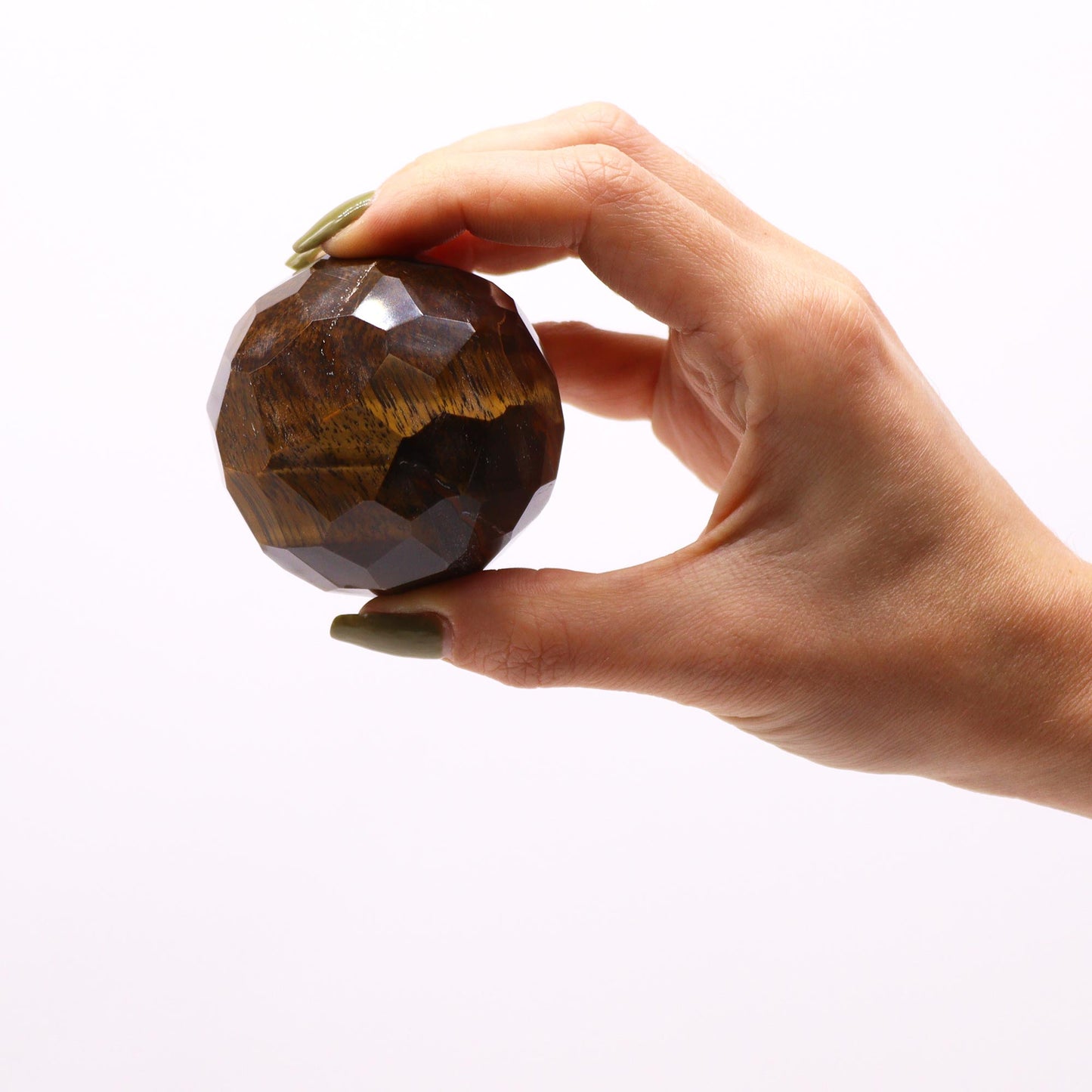 Tiger Eye Faceted Healing Ball with Wooden Stand - Crystal Nest