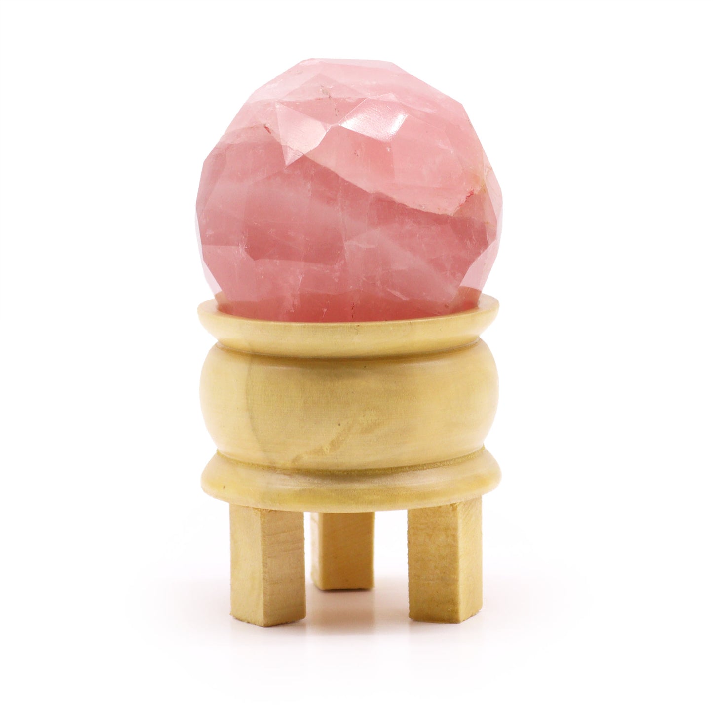 Rose Quartz Faceted Healing Ball with Wooden Stand - Crystal Nest
