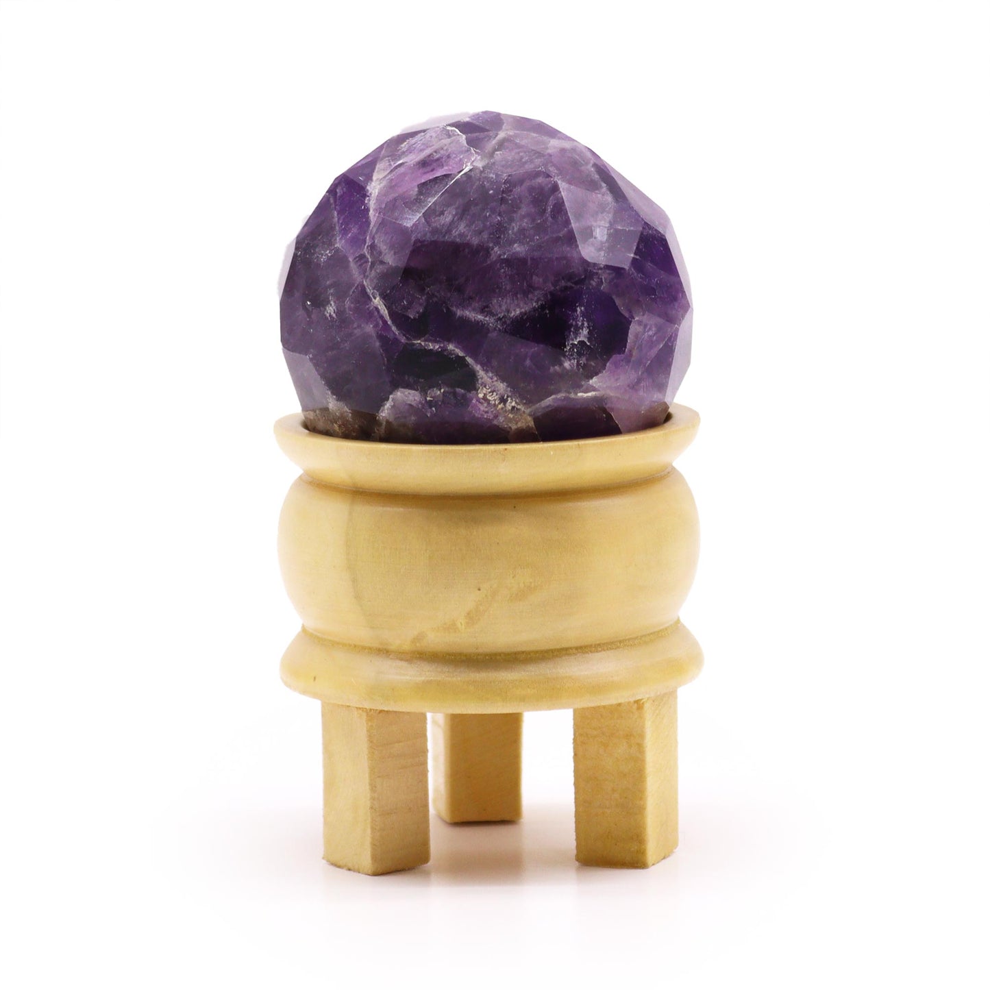 Amethyst Faceted Healing Ball on Wooden Stand - Crystal Nest