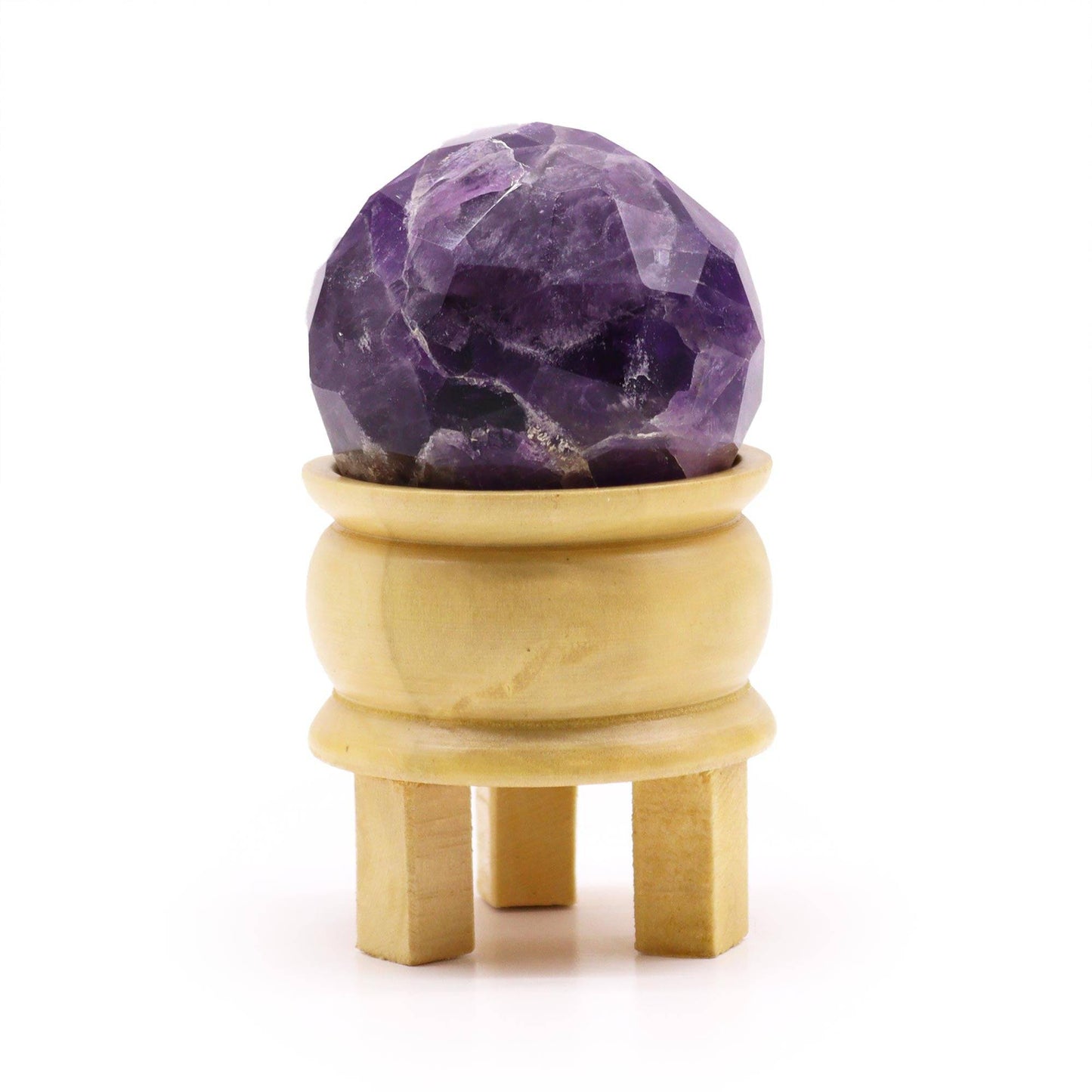 Amethyst Faceted Healing Ball on Wooden Stand - Crystal Nest