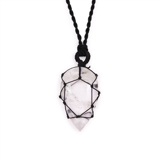 Rock Quartz Teardrop Laced Necklace - Crystal Nest