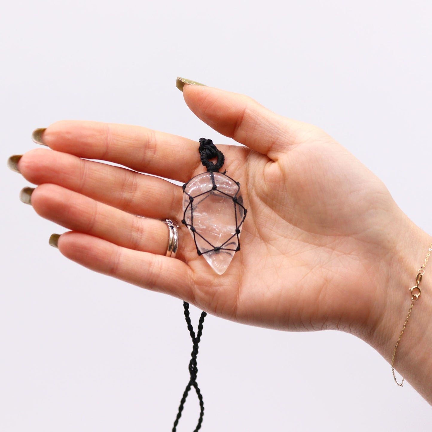 Rock Quartz Teardrop Laced Necklace - Crystal Nest