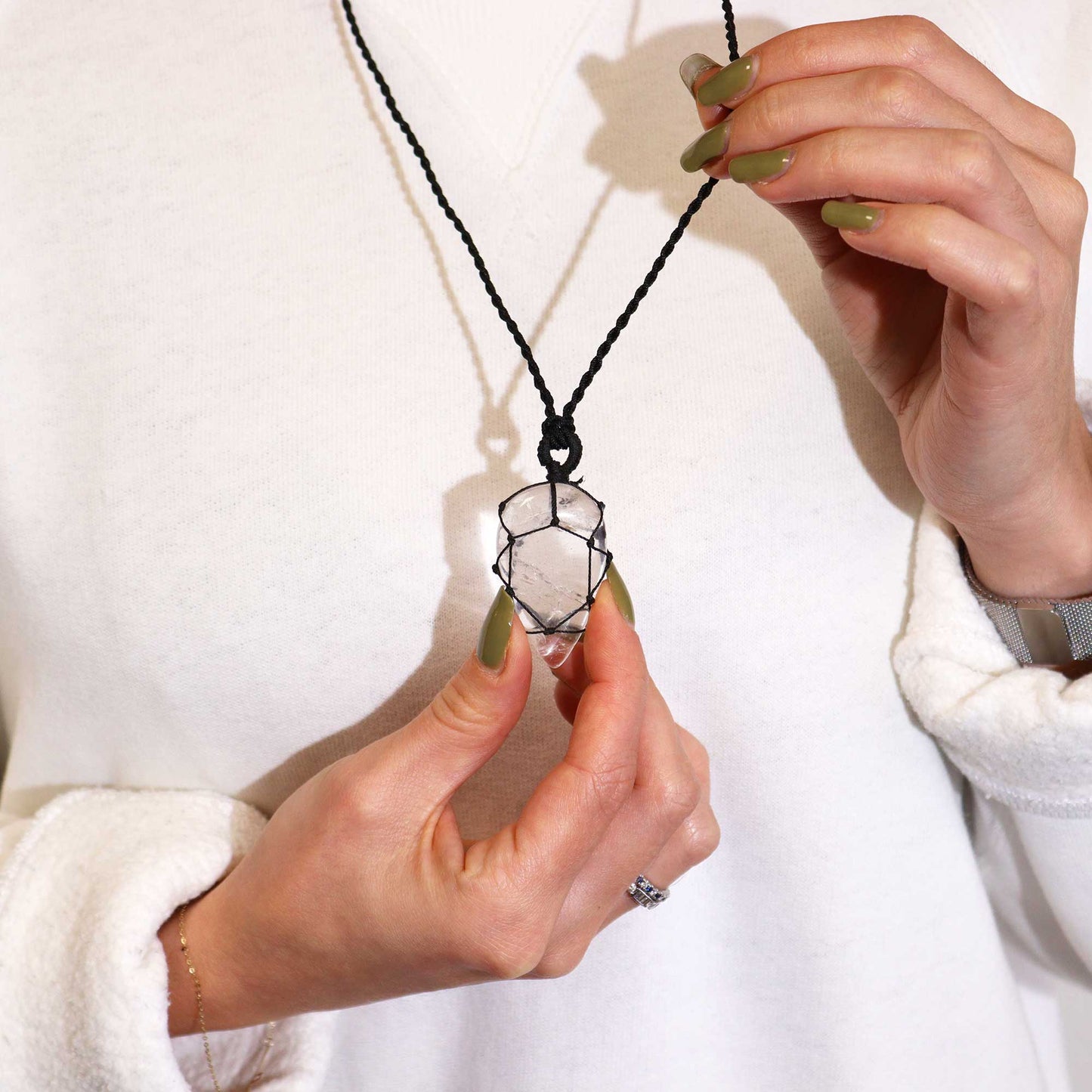 Rock Quartz Teardrop Laced Necklace - Crystal Nest