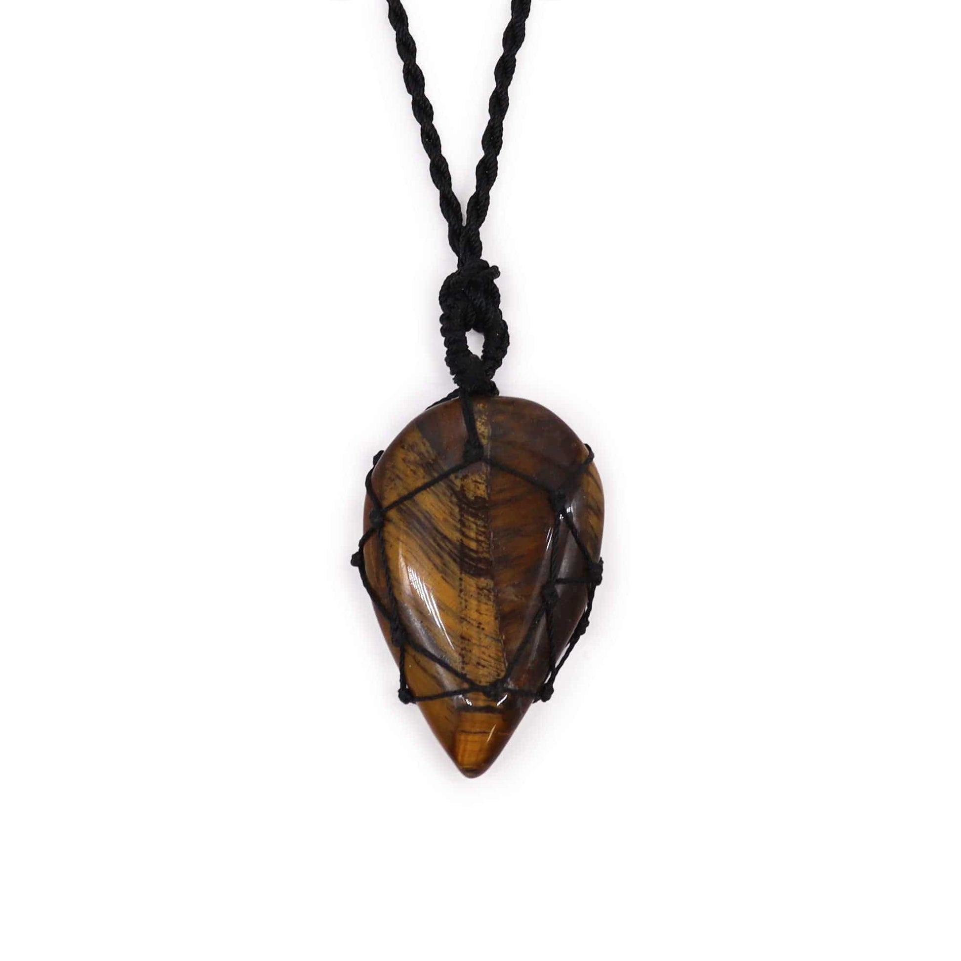 Tigers Eye Teardrop Laced Necklace - Crystal Nest