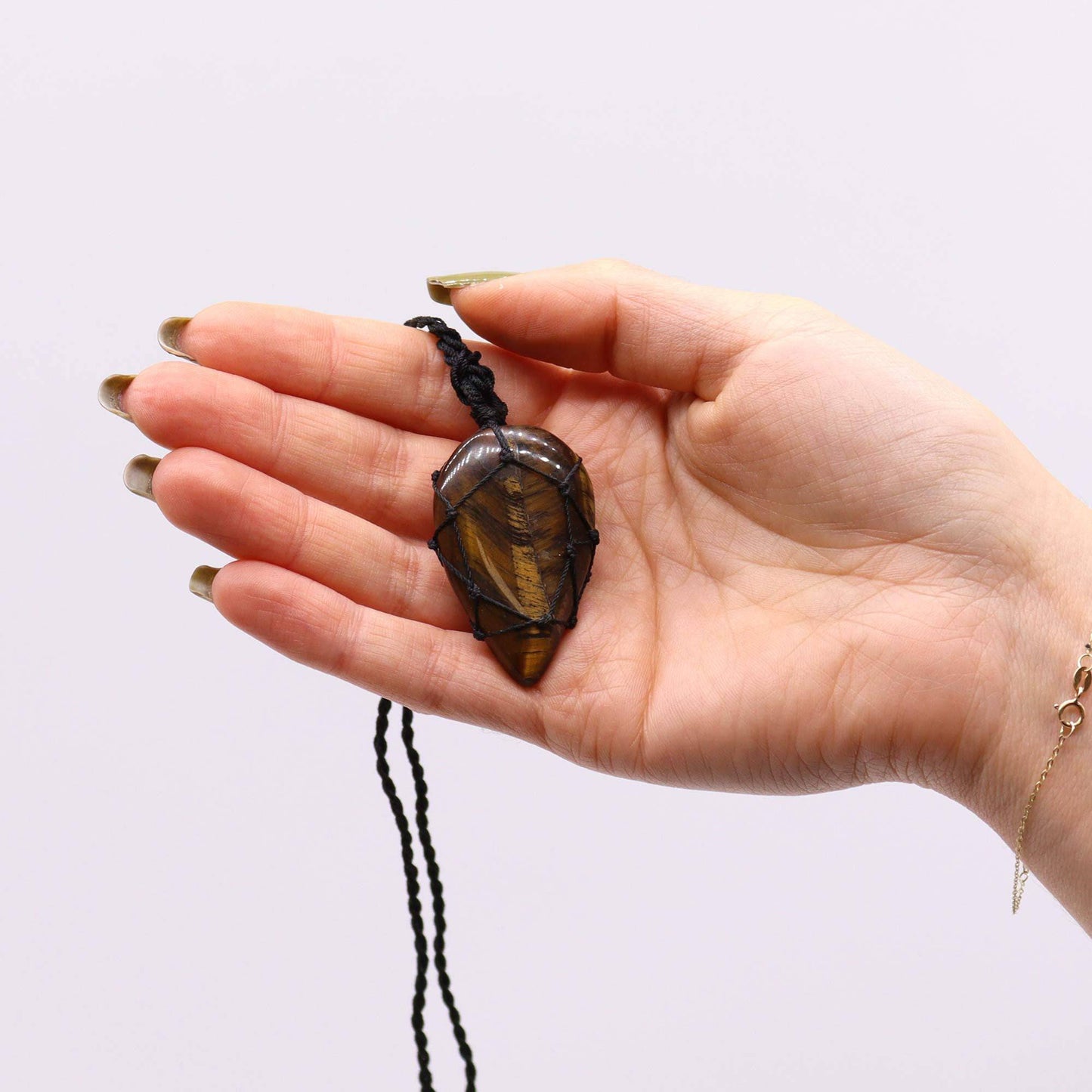Tigers Eye Teardrop Laced Necklace - Crystal Nest
