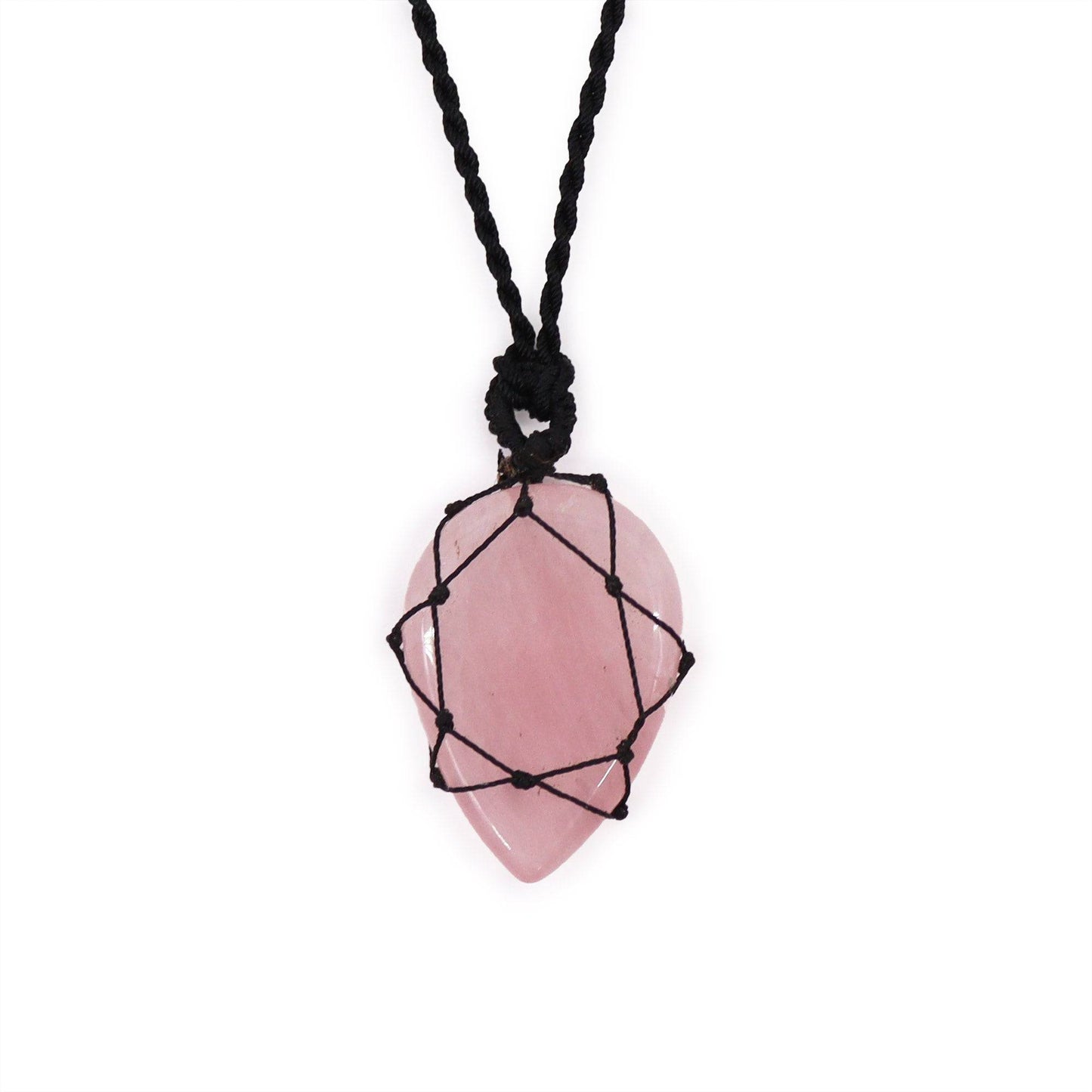 Rose Quartz Teardrop Laced Necklace - Crystal Nest