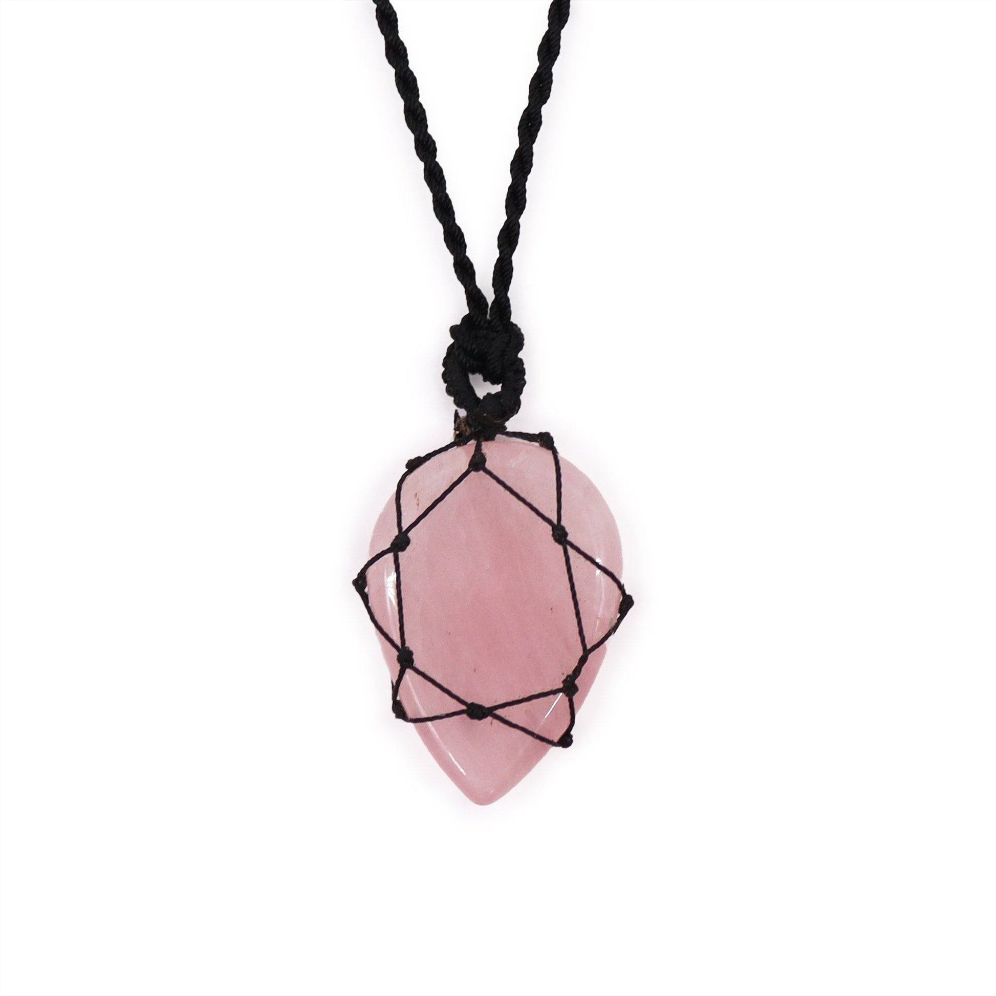 Rose Quartz Teardrop Laced Necklace - Crystal Nest
