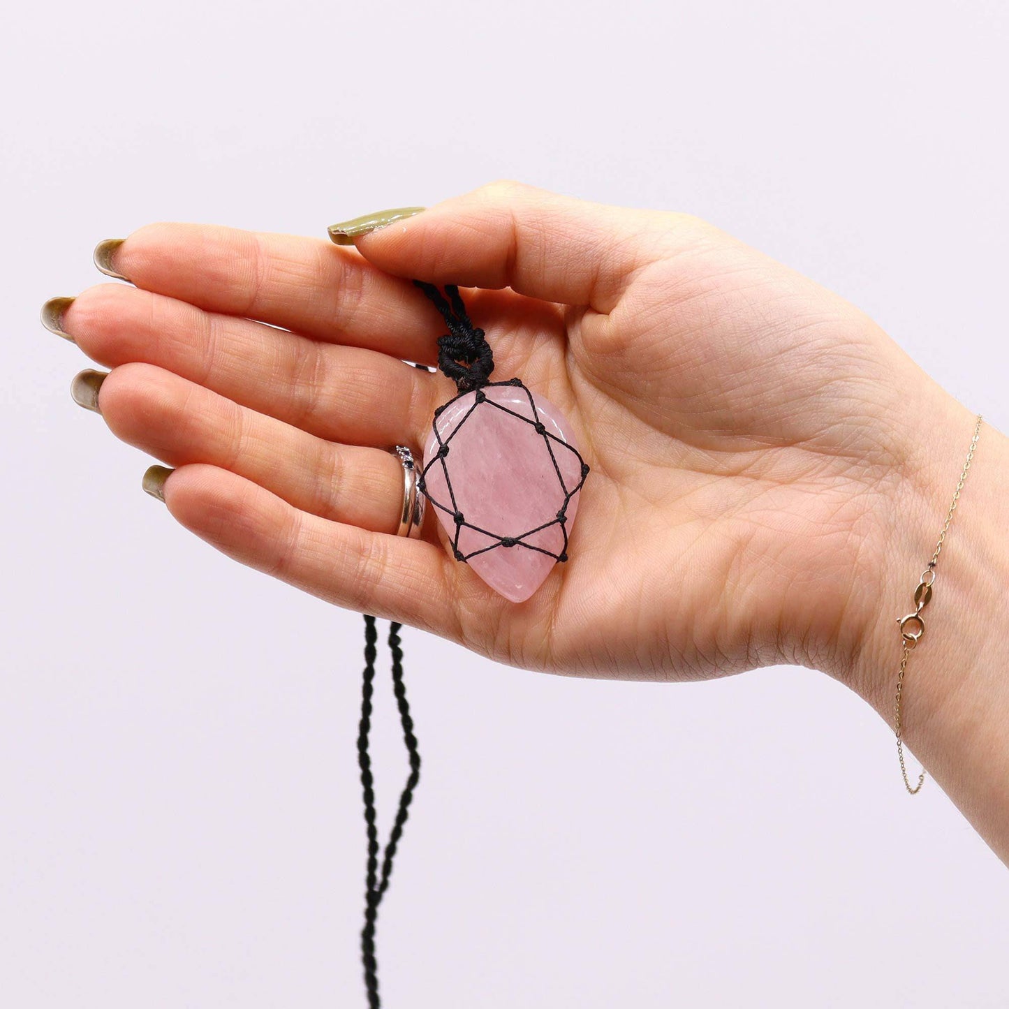 Rose Quartz Teardrop Laced Necklace - Crystal Nest