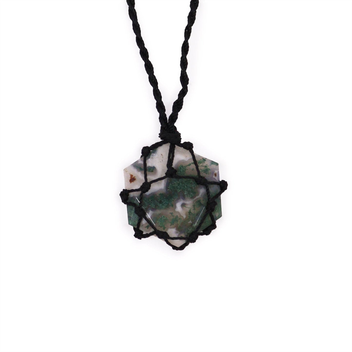 Moss Agate Hexagon Laced Necklace - Crystal Nest