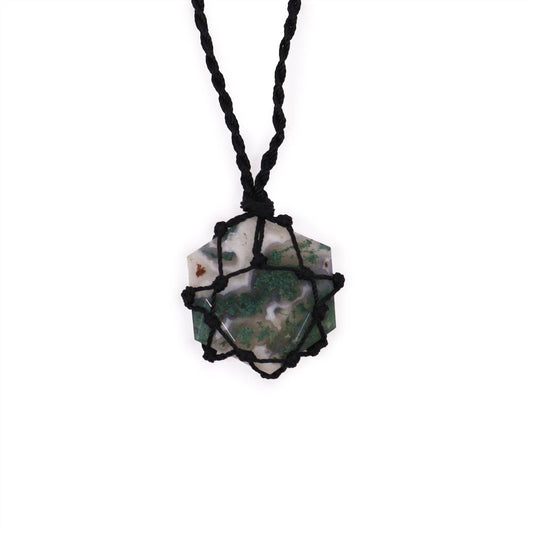 Moss Agate Hexagon Laced Necklace - Crystal Nest