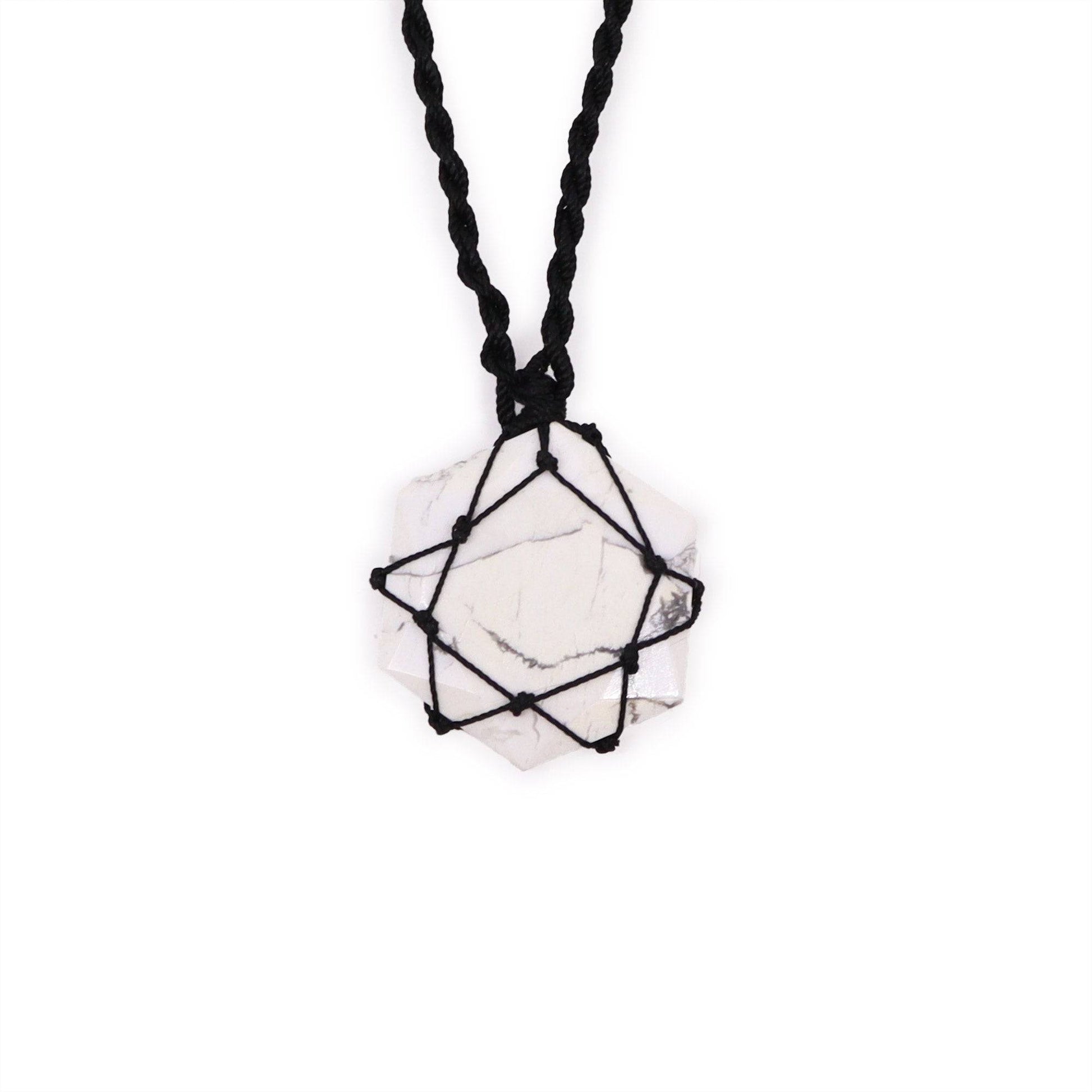White Howlite Hexagon Laced Necklace - Crystal Nest