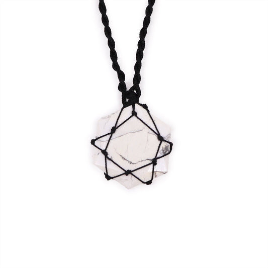 White Howlite Hexagon Laced Necklace - Crystal Nest