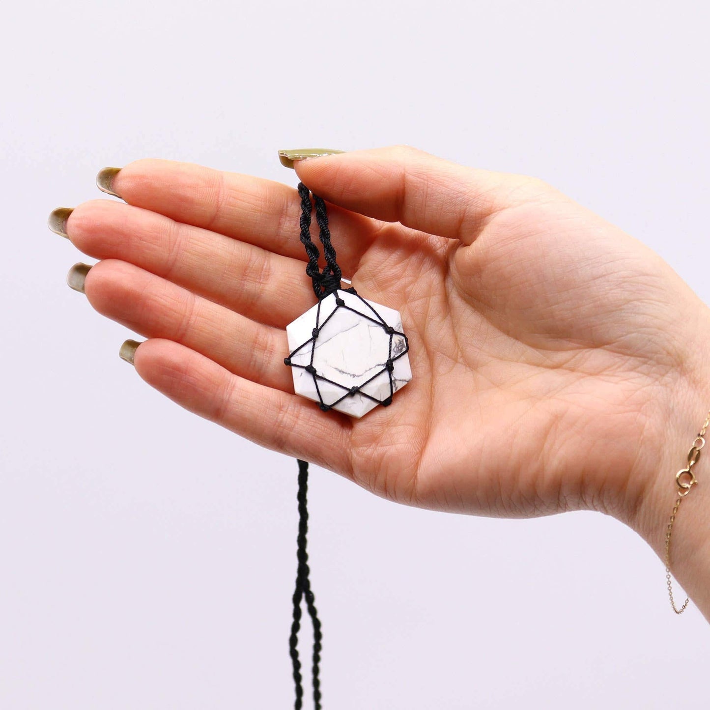 White Howlite Hexagon Laced Necklace - Crystal Nest
