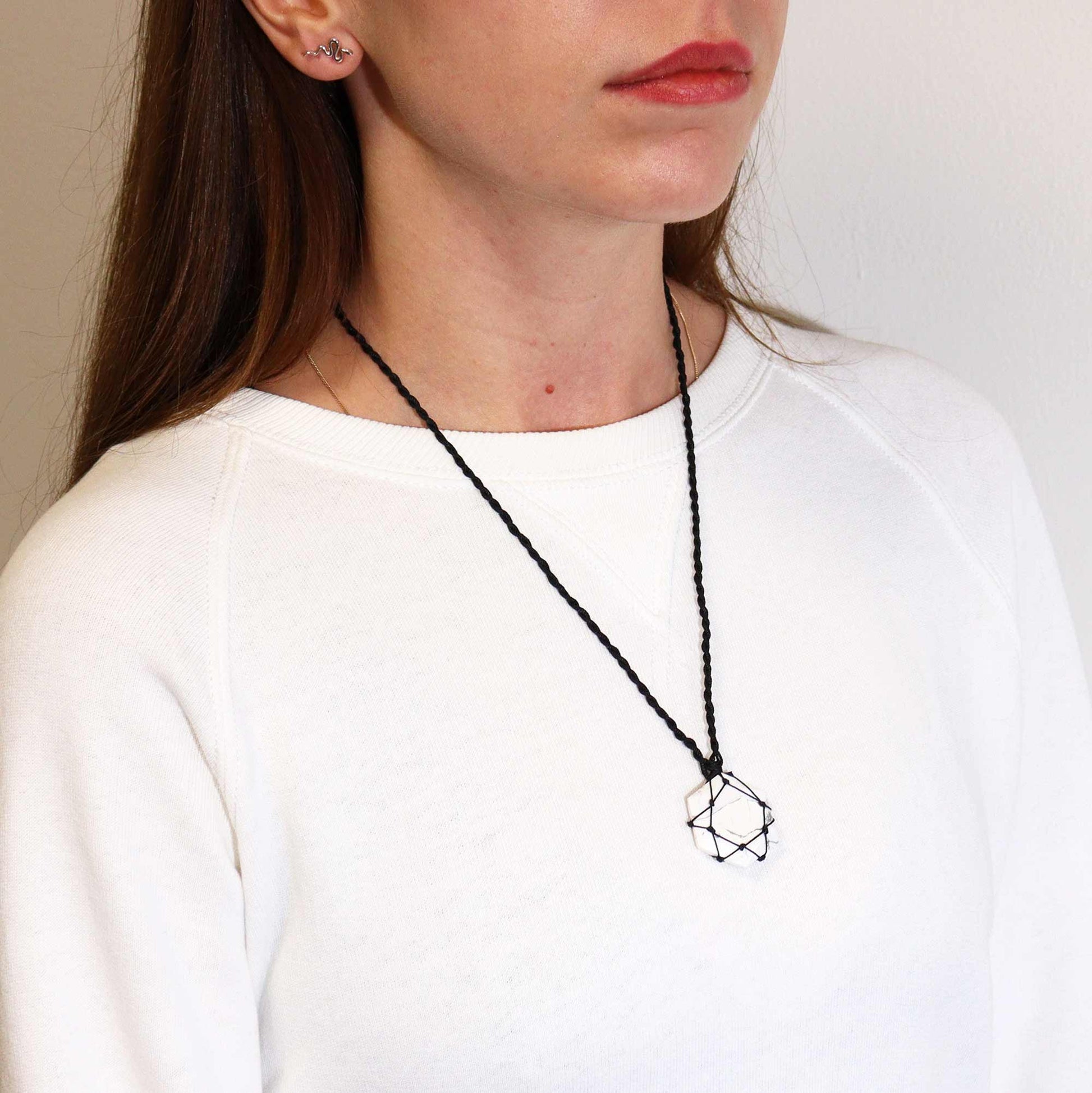 White Howlite Hexagon Laced Necklace - Crystal Nest
