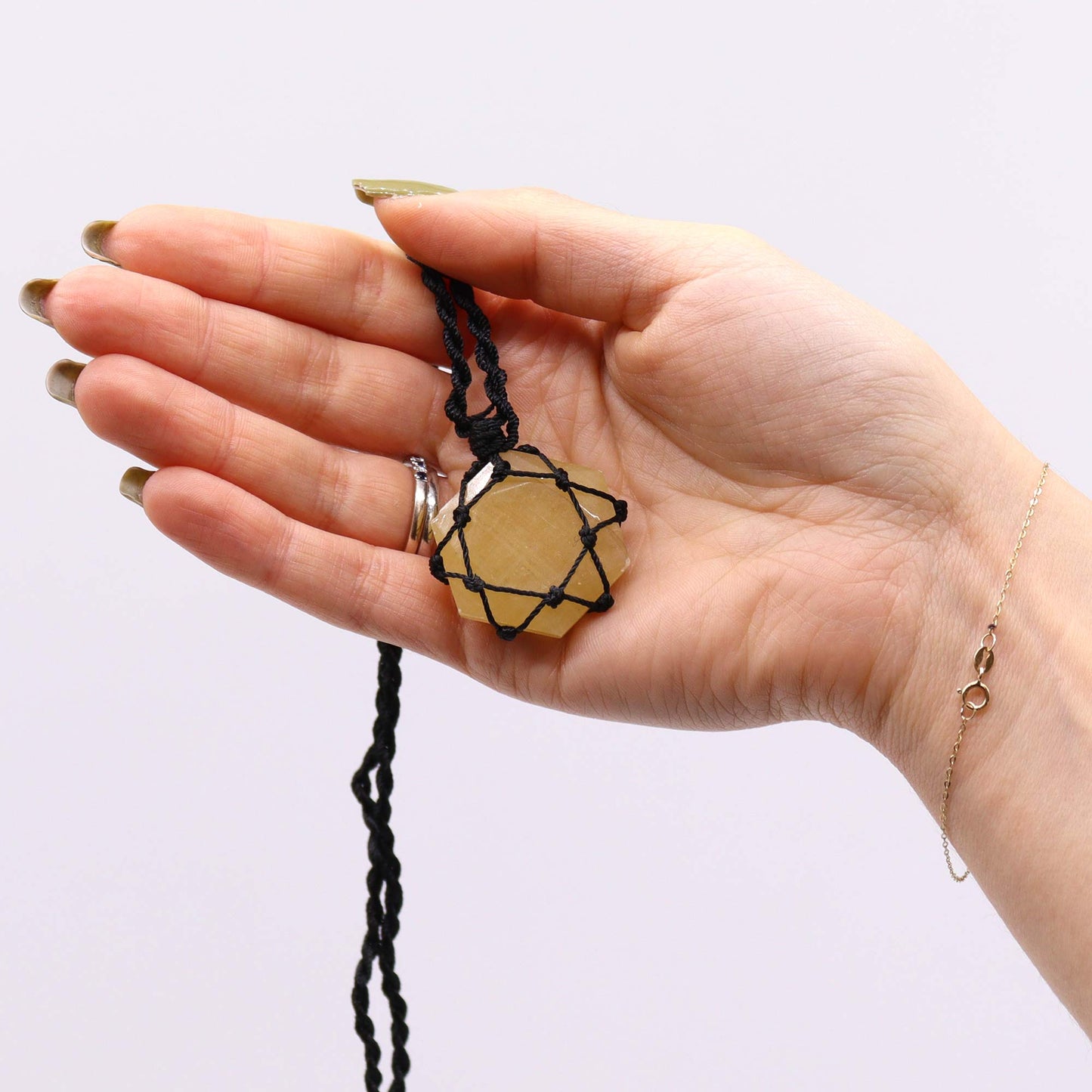 Yellow Quartz Hexagon Laced Necklace - Crystal Nest