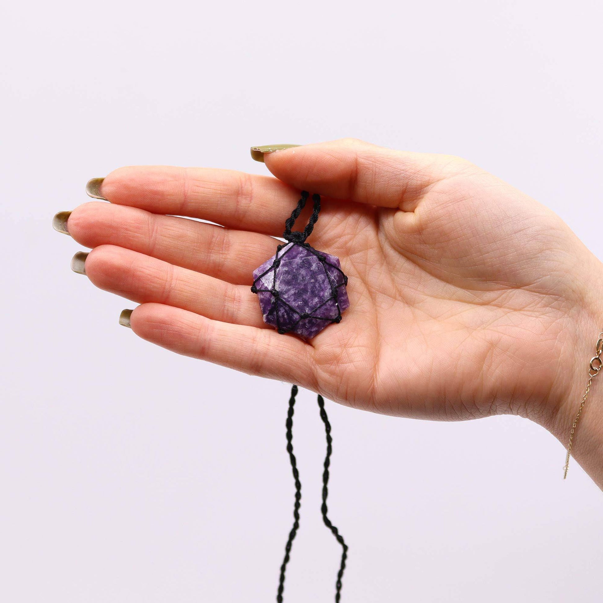 Lepidolite Hexagon Laced Necklace - Crystal Nest