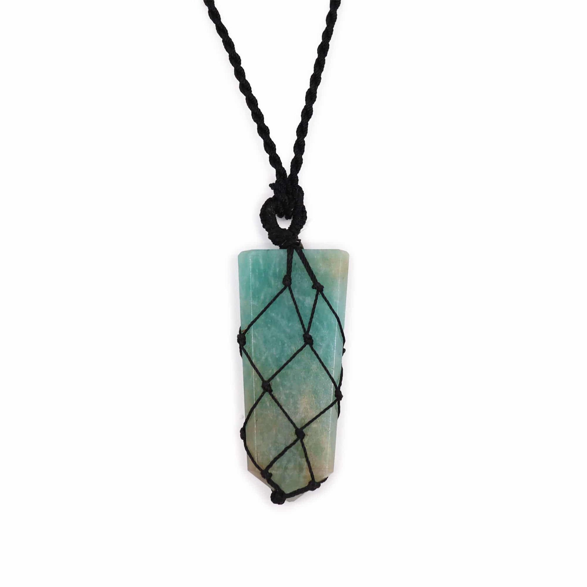 Amazonite Flat Point Laced Necklace - Crystal Nest