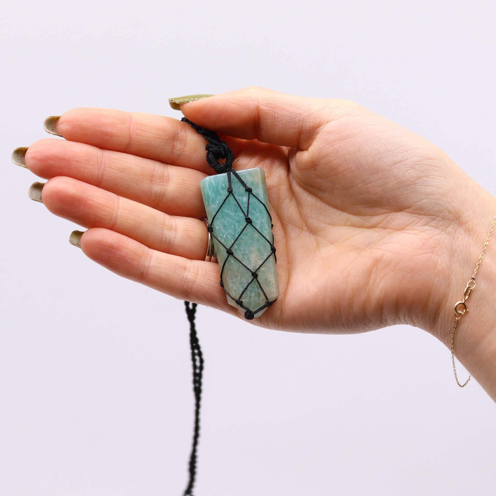 Amazonite Flat Point Laced Necklace - Crystal Nest