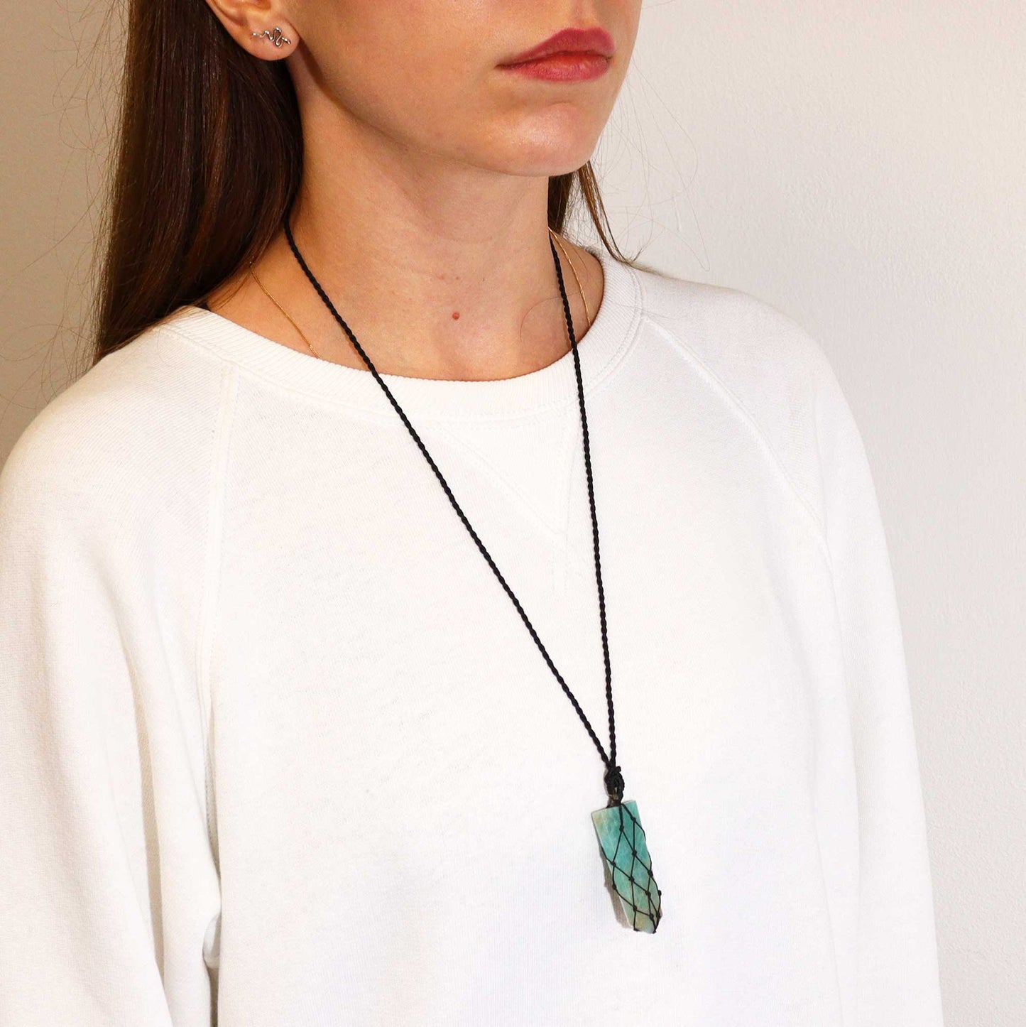 Amazonite Flat Point Laced Necklace - Crystal Nest