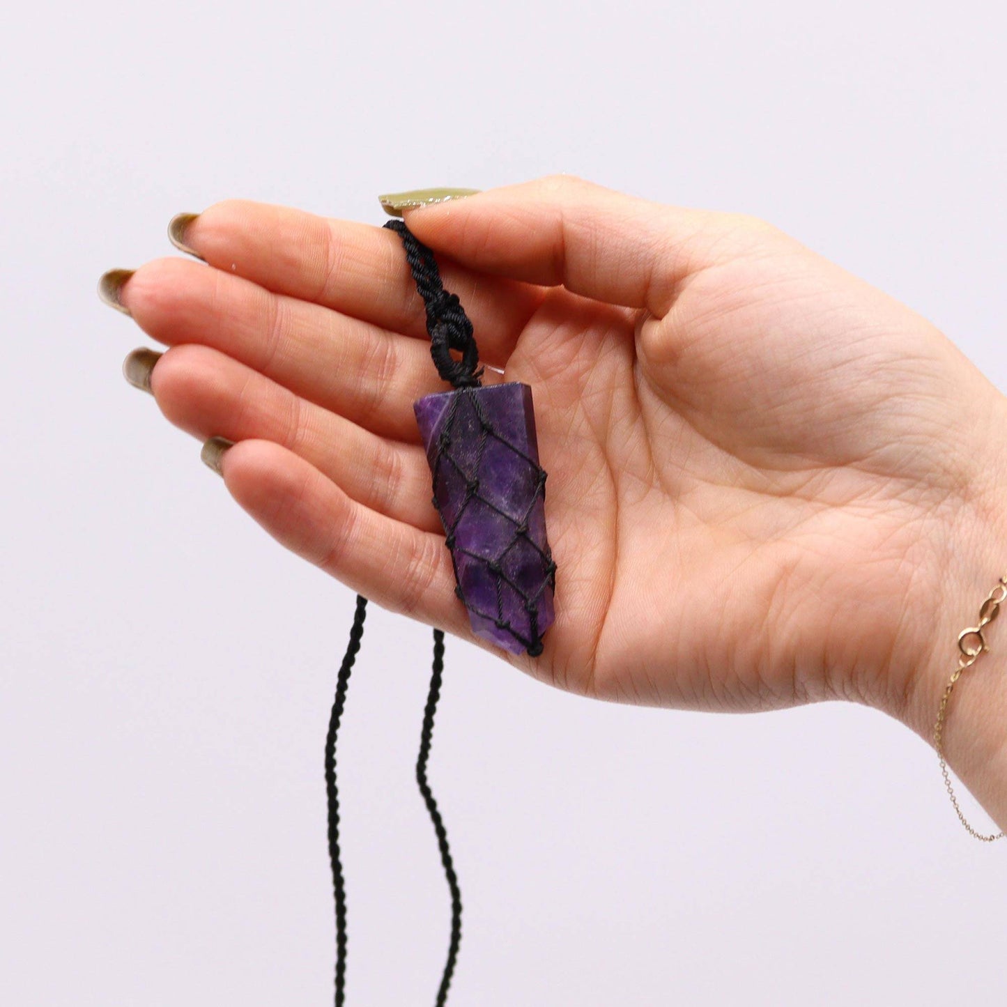 Amethyst Flat Point Laced Necklace - Crystal Nest