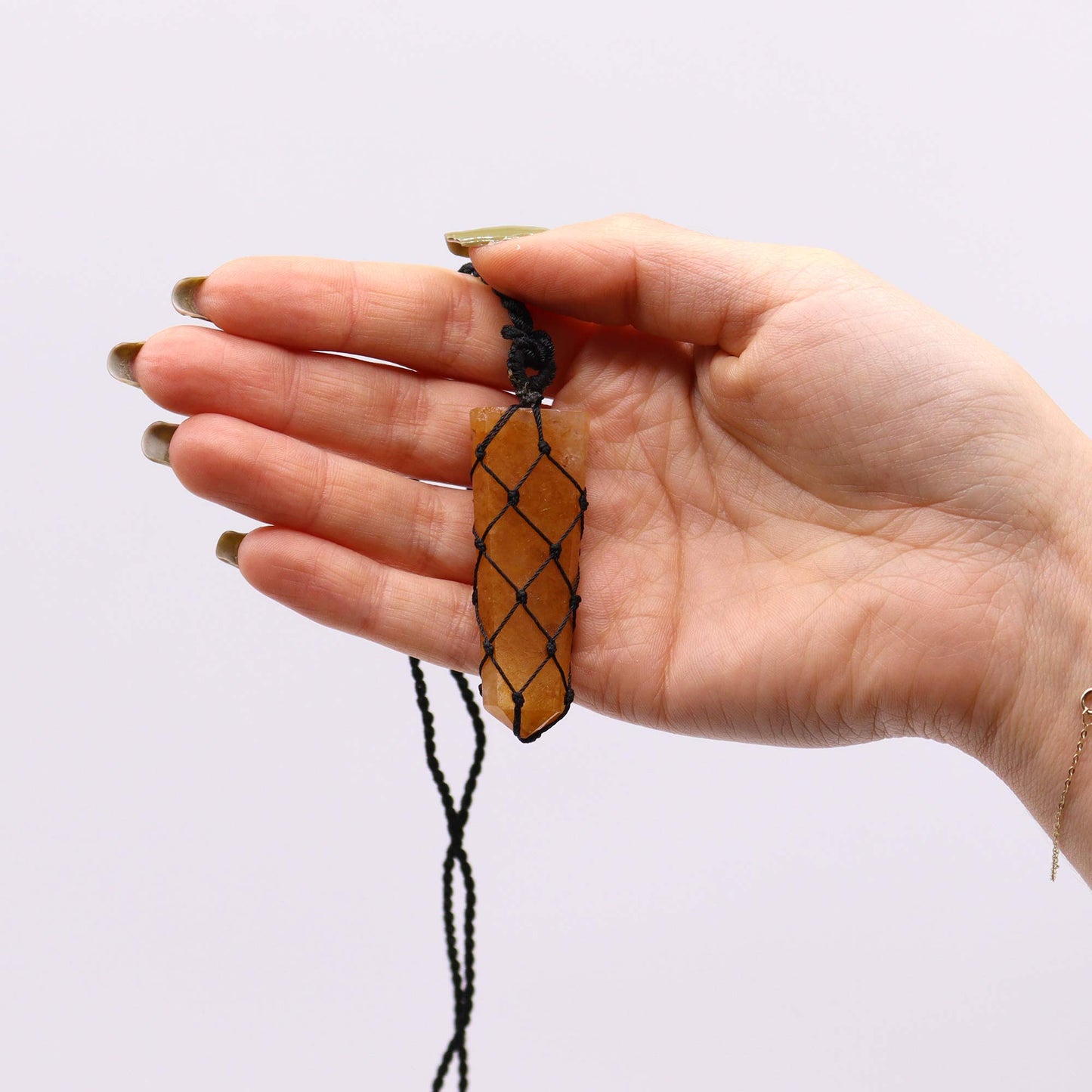 Golden Quartz Flat Point Laced Necklace - Crystal Nest