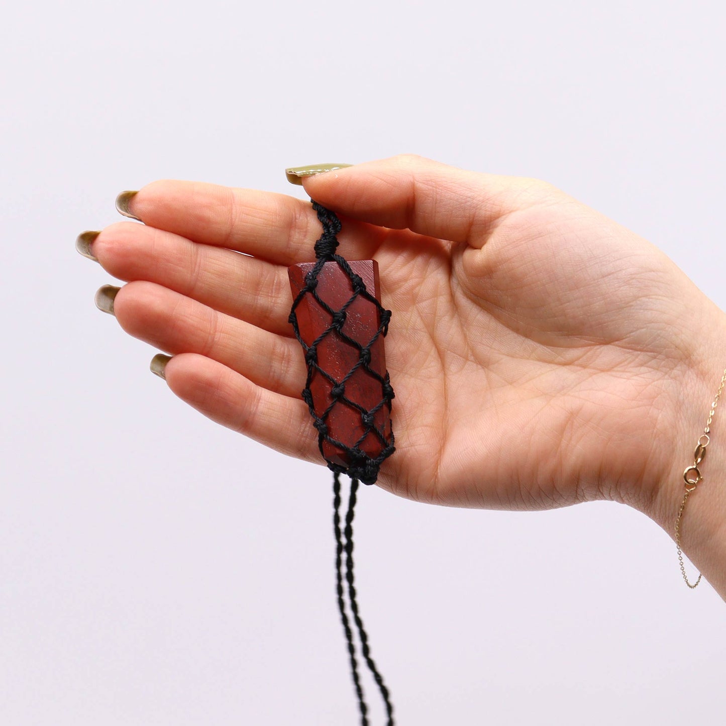 Red Jasper Flat Point Laced Necklace - Crystal Nest
