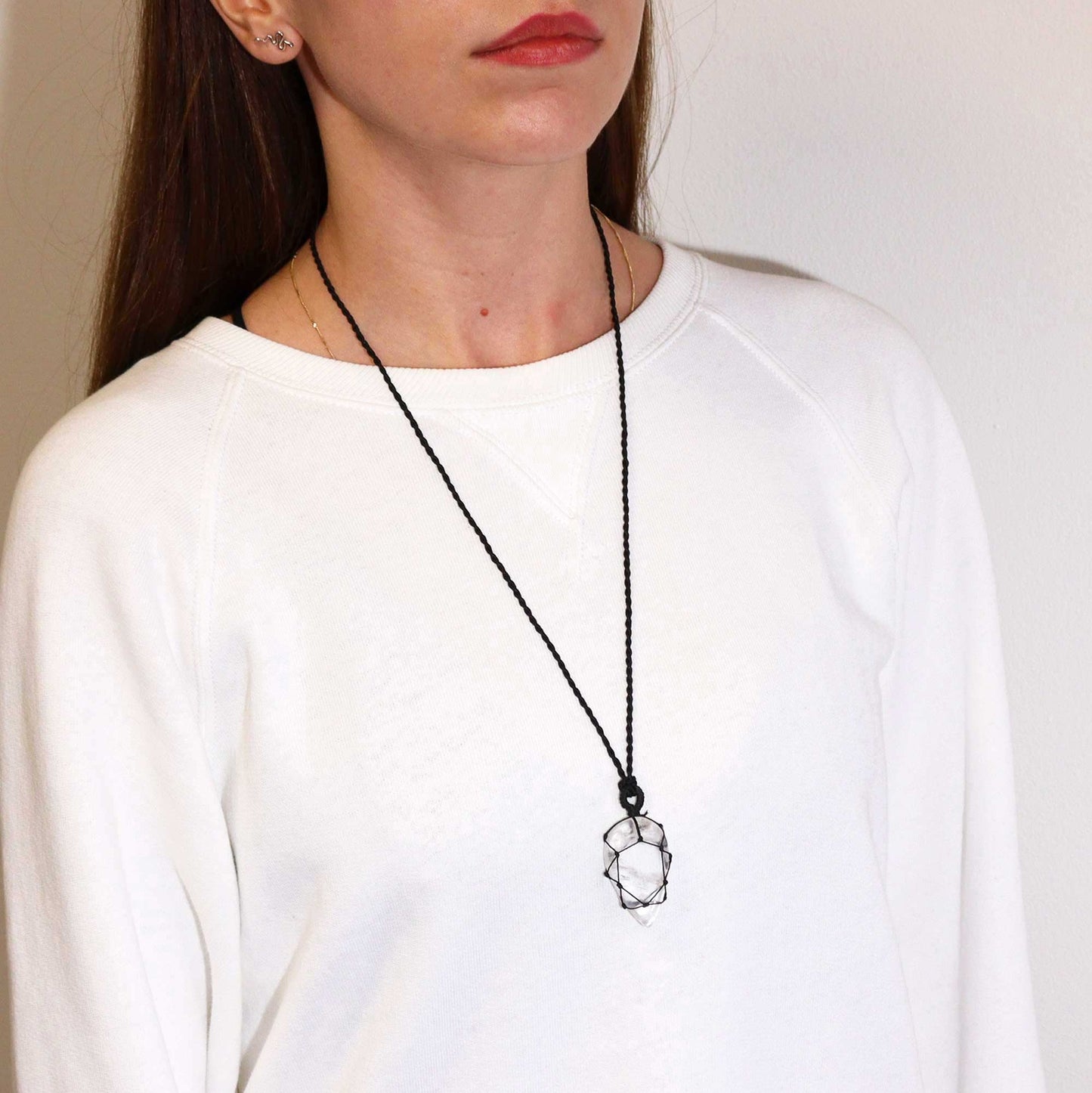 Rock Quartz Teardrop Laced Necklace - Crystal Nest