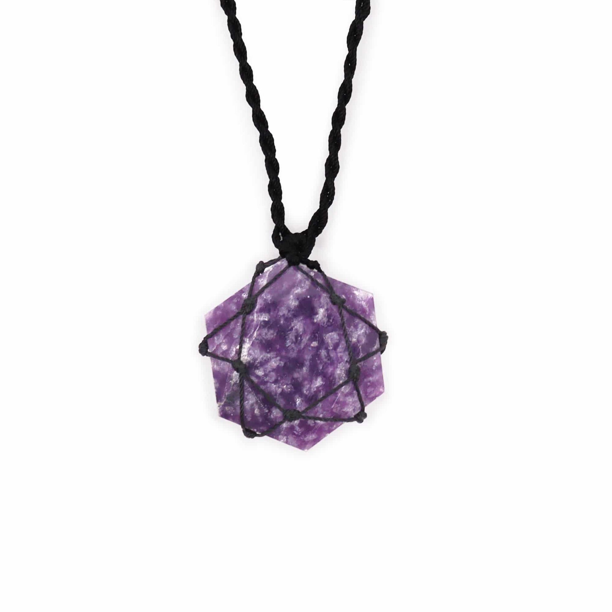 Lepidolite Hexagon Laced Necklace - Crystal Nest